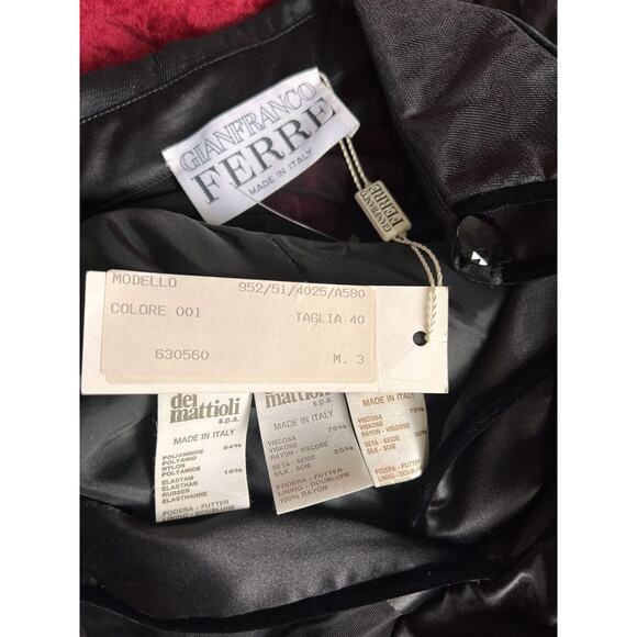 Vintage Gianfranco Ferre Dress 40 Black Satin Lg Sleeve Illusion Whimsigoth Goth - Picture 9 of 9